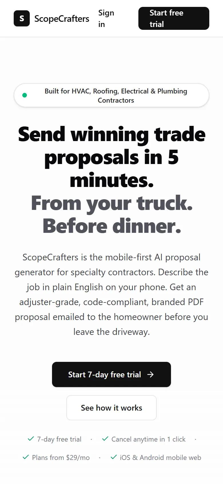 ScopeCrafters homepage on a phone, the device contractors actually use it on